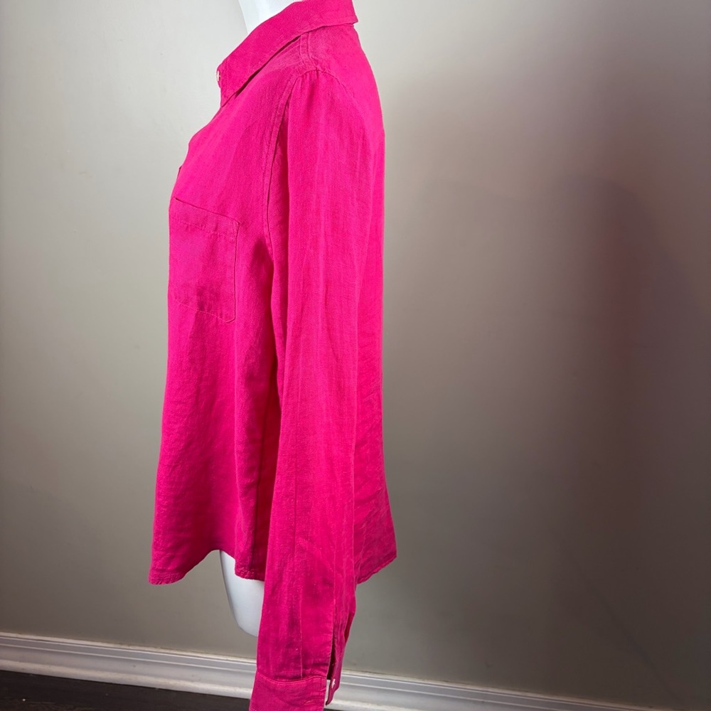 Lilly Pulitzer M Fuchsia Classic Linen Button-Down Shirt Preppy Spring Summer - Picture 3 of 8